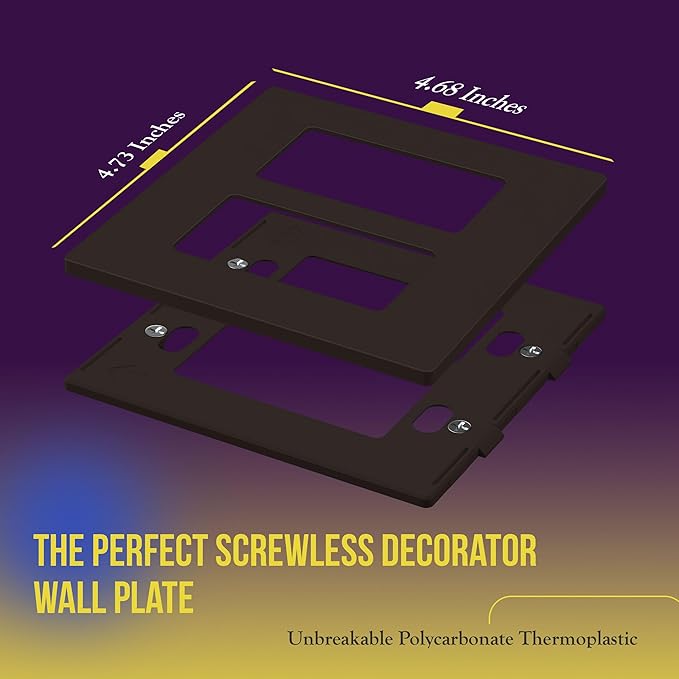ENERLITES Screwless Decorator Wall Plates Child Safe Outlet Covers, Size 2-Gang 4.68" H x 4.73" L, Unbreakable Polycarbonate Thermoplastic, SI8832-BR, Glossy, Brown