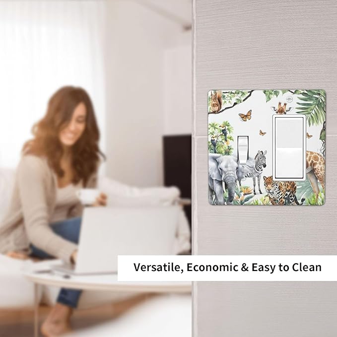 Elephant Giraffe Jungle Animals Leopard Zoo Outlet Covers 1 Toggle 1 Rocker Combination Decorative Wall Plate Electrical Switch Plates Light Switch Cover Plate for Kids Room Nursery Decor