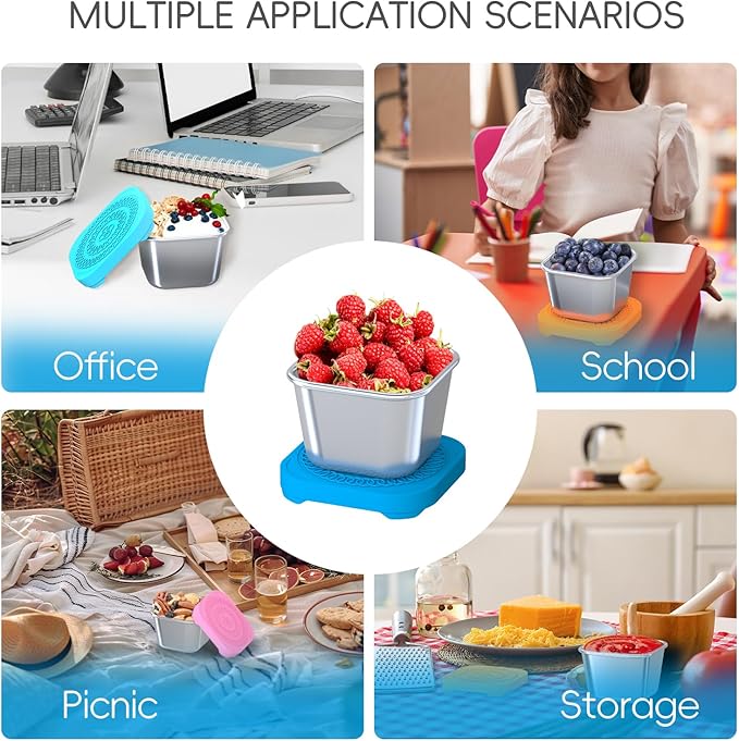 8Pack 6oz Stainless Steel Snack Containers for Kids, Leak Proof Small Food Storage Container with Silicone Lid, Easy Open Leak Proof Stainless Steel Food Storage Containers with Silicone Lids