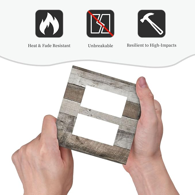 Natural Grey Wood Vintage Faux Wood Grain Decorative Outlet Covers 2 Gang Double GFCI Rocker Electrical Wall Panels Light Switch Cover Plate for Farmhouse Home Decor