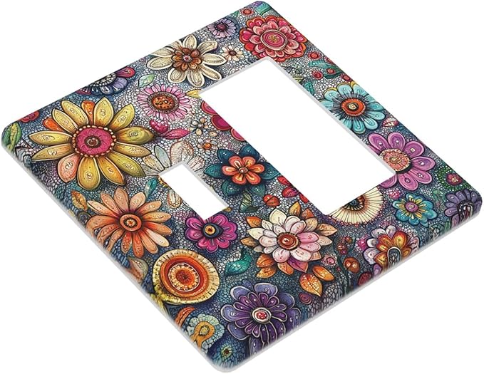 Outlet Covers Colorful Rainbow Pointillisme Flower 1 Toggle 1 Rocker Combination Decorative Wall Plate Electrical Switch Plates Light Switch Cover Plate For Bed Room Home Decor