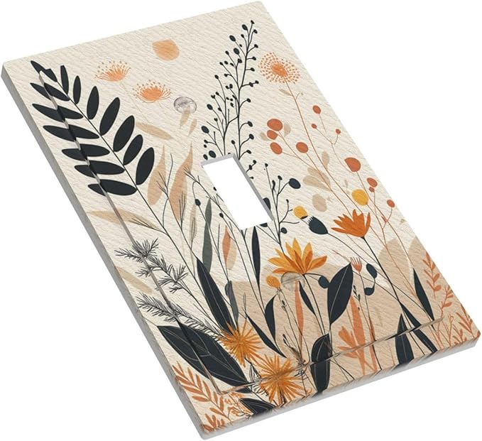 Light Switch Cover Plate Minimalist Floral Boho Botanical Wildflowers 1 Gang Single Toggle Decorative Switch Plates Wall Plates Electrical Faceplate for Bathroom Bedroom Decor