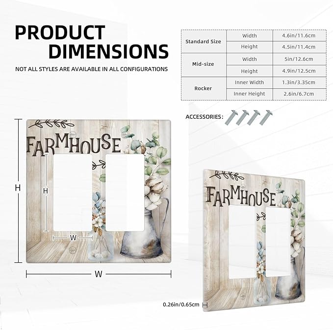 Decorative Switch Plate Covers Farmhouse Floral Cotton 2 Gang Double Rocker Decora Light Switch Cover Rustic Country Flower Dual Outlet Wall Plate Electrical Faceplate GFCI for Country Decor