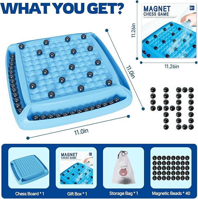 Magnet Game, Board Game for Kids 8-12, Magnetic Game Chess Set for Kids and Adults Family and Friend Games Night, Magnet Chess Game 40 Piceses, 2-4 Players (Cyan)