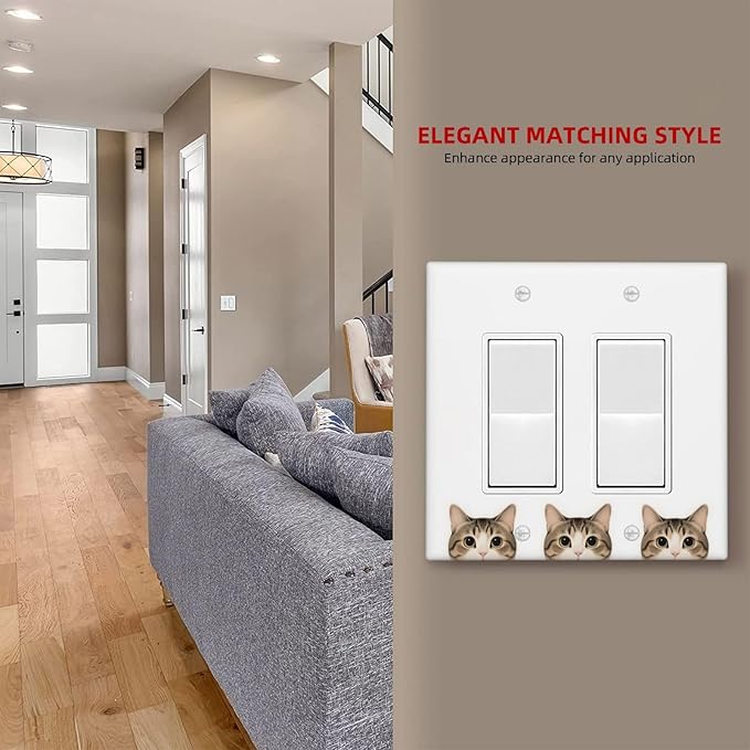 Cat Double Rocker Wall Plate Decorative 2 Gang Light Switch Covers Electrical Switchplate Home Decorate Faceplat for Bathroom Bedroom Kitchen Room 4.5 x 4.5 Inch