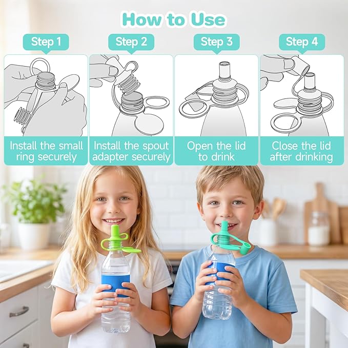 Morlike Baby Water Bottle Cap Silicone Bottles Top Spout Adapter Replacement for Toddlers Kids and Adults, Protects Kids Mouth - No Spill & BPA Free (Mix - 8 Pack)