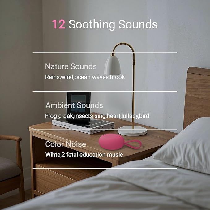 Jaroco Portable Baby Sound Machine [White Noise for Babies Kids Adults][Sleep Soother][12 Soothing Sounds] 15 Hours Battery Life, Registry Gift,Shower,Clips on Baby Stroller Rose