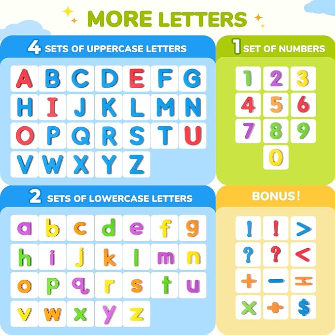 Gamenote Classroom Magnetic Alphabet Letters Kit 178Pcs with Double Side Magnet Board - Foam Alphabet Letters for Preschool Kids Toddler Spelling and Learning Colorful ABC Education Fridge Magnets