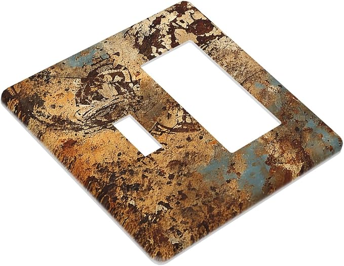Light Switch Cover Plate Shabby Old Rusty Antique Brass Copper Print 2 Gang Toggle Rocker Combo Wall Plates Decorative Switch Plates and Outlet Covers Socket Cover for Kitchen Home Decor