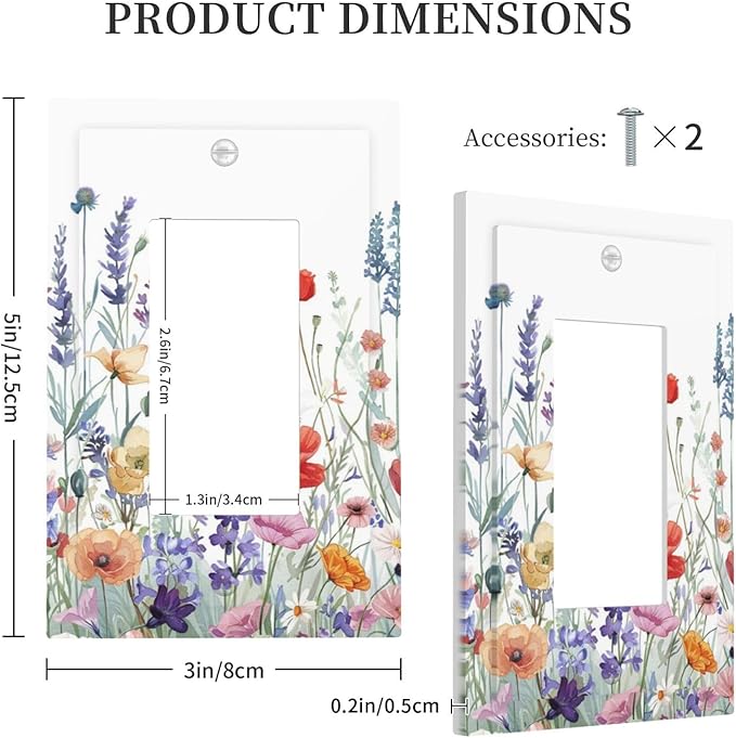 Colorful Floral Purple Lavender Flower Leaves Plants Decorative Outlet Covers 1 Gang Single Rocker Light Switch Cover Plate Wall Plates GFCI Faceplate for Bed Room Living Room Decor