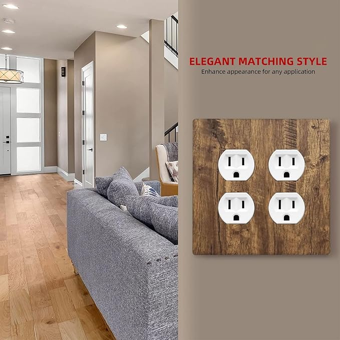 Rustic Brown Wood Distressed Wood Print Outlet Covers 2 Gang Double Duplex Decorative Light Switch Covers Electrical Wallplates Socket Faceplate for Farmhouse Home Decor