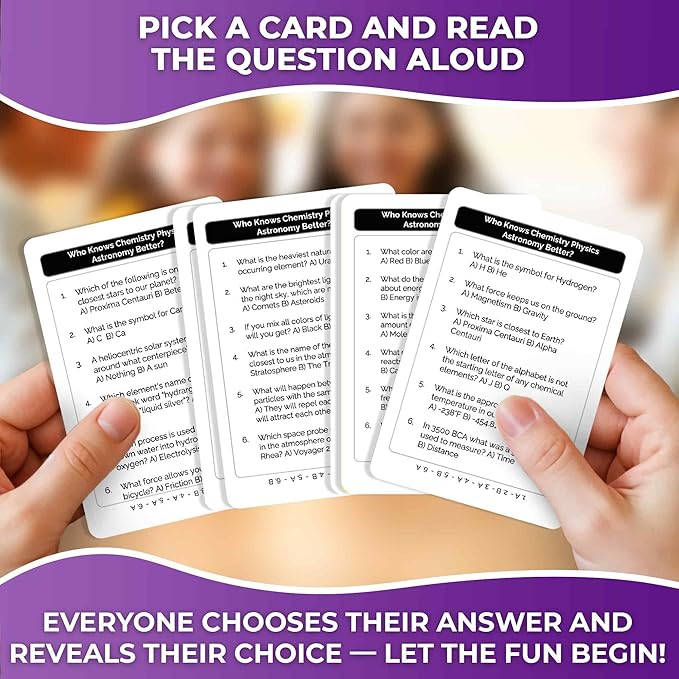 Board Games for Kids 8-12 – Family Card Games for Kids and Adults – Science Trivia Cards for Family Game Night – Who Knows Chemistry Physics Astronomy Better – Fun Card Game for Families and Teens