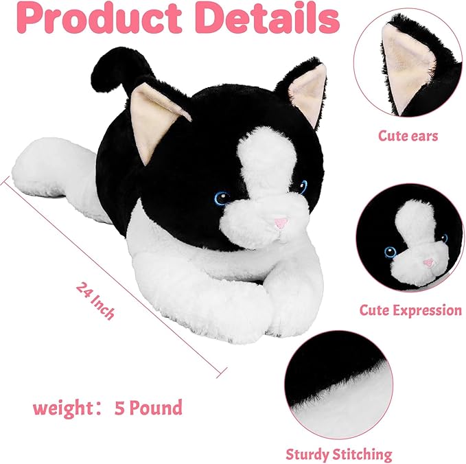 Wepop 5lbs Weighted Stuffed Animals, 24in Big Cat Plush Weighted Stuffed Animal, Cuddle Plushie Pillows Gifts for Kids, Adults, Boys and Girls