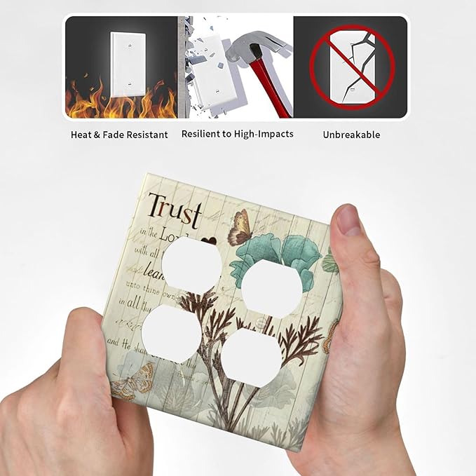 Rustic Elegant Teal Tulip Bible Inspirational Quote Outlet Covers 2 Gang Double Duplex Decorative Light Switch Covers Electrical Wallplates Socket Faceplate for Farmhouse Bedroom Decor