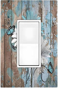 Decorative Outlet Covers Rustic Flower Teal Turquoise Daisy Butterfly 1 Gang Single Rocker Light Switch Cover Plate Wall Plates Gfci Faceplate For Farmhouse Cabin Decor