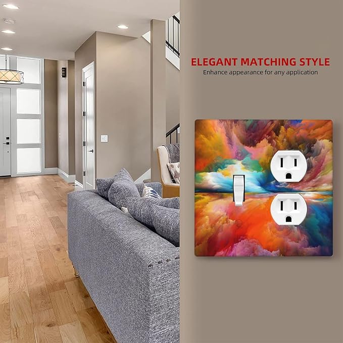 Decorative Outlet Covers Colorful Sunset Watercolor Clouds 2 Gang Wall Plate Single Toggle Duplex Light Switch Cover Switch Plate Covers Faceplate for Bedroom Home Decor