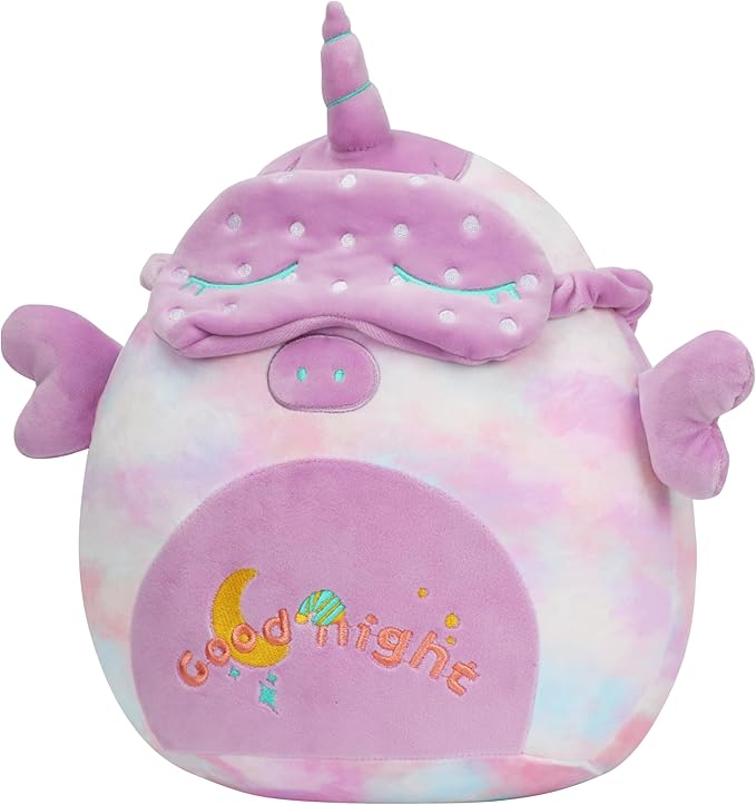 Hopearl 14'' Unicorn Plush Toy, Good Night Stuffed Animal with Eye Patch, Smooth Plushies Pillow, Companion Gift for Kids, Decor