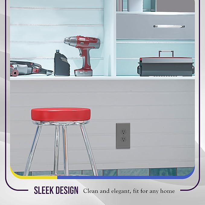 ENERLITES Duplex Receptacle Outlet Wall Plate, Jumbo Electrical Outlet Cover, Gloss Finish, Oversized 1-Gang 5.51" x 3.50", Polycarbonate Thermoplastic, 8821O-GY, Gray