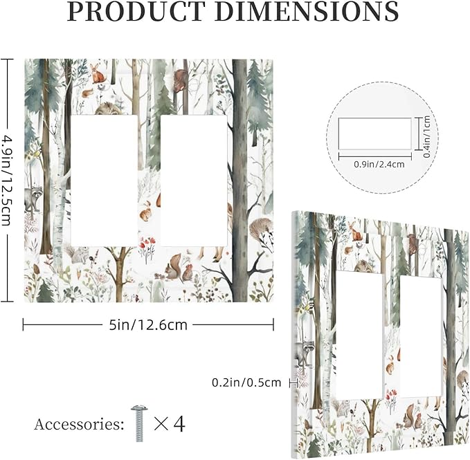 Snow Bear Fox Deer Forest Squirrel Wild Life Animal Decorative Outlet Covers 2 Gang Double GFCI Rocker Electrical Wall Panels Light Switch Cover Plate for Farmhouse Kids Room Decor