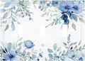 Watercolor Blue Flower Plant Floral Green Leaves Decorative Switch Plates 3 Gang Wall Plate Triple Toggle Light Switch Cover Faceplate Electrical Wall Panels for Bedroom Living Room Decor