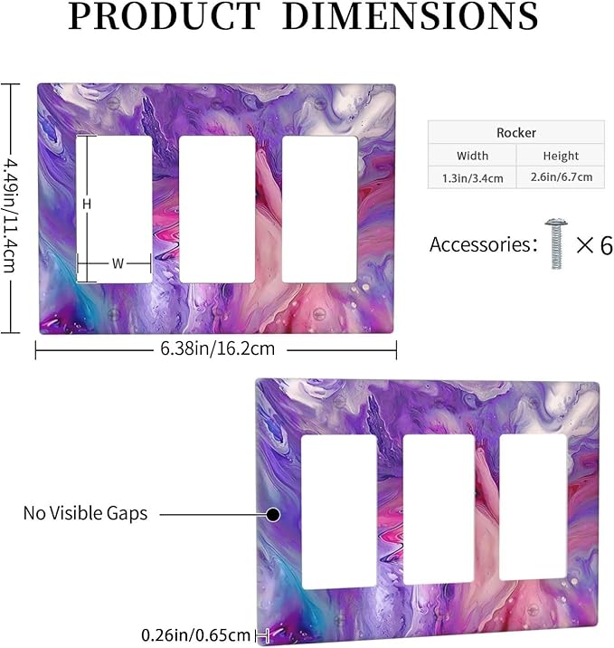Liquid Marble Modern Abstract Texture Abstract Purple Paint Wall Art Light Switch Covers 3 Gang Rocker Decorative Triple Outlet Wall Plate Cover Switchplate Electrical Gfci for Office Living Room