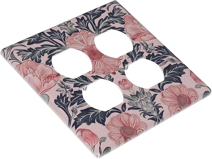 Pink Floral Vintage Botanical Boho Flower Outlet Covers 2 Gang Double Duplex Decorative Light Switch Covers Electrical Wallplates Socket Faceplate for Farmhouse Home Decor