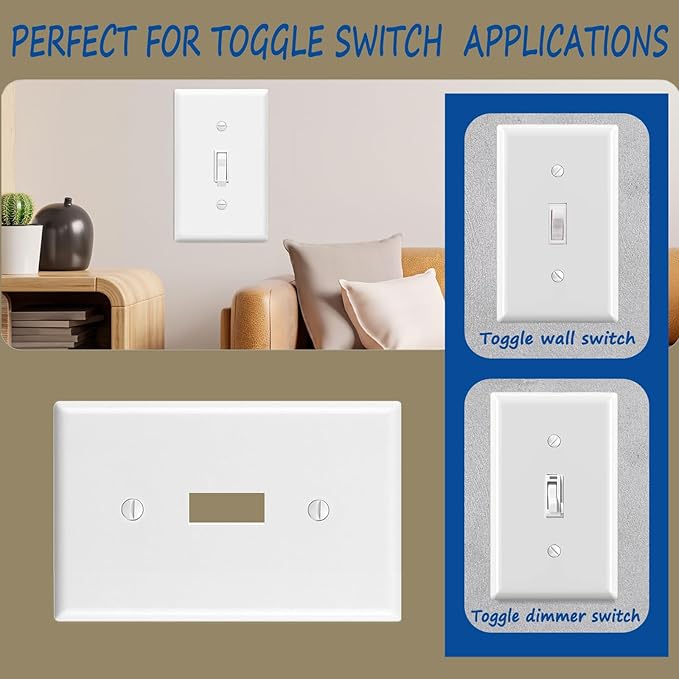 Light Switch Cover Plate,Toggle Light Switch Wall Plate,Toggle Wall Plate Cover,Standard Size 1-Gang 4.50" x 2.76",Unbreakable Polycarbonate Thermoplastic,UL Listed (12 Pack, Glossy White)