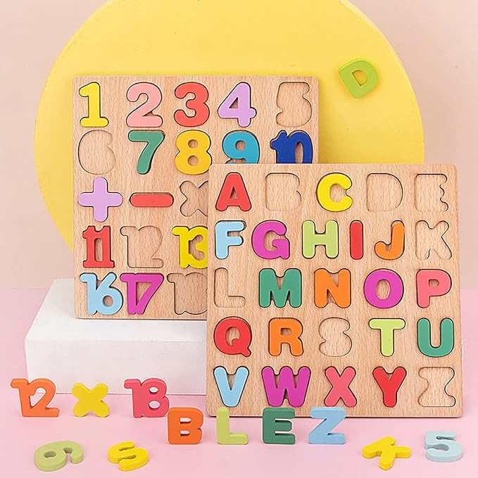Wooden Puzzles for Toddlers, 3pack Alphabet Shape Puzzles for Kids 3 Wooden Montessori Toddler Alphabet Number Shape for Kids 3 Years Old Boys & Girls