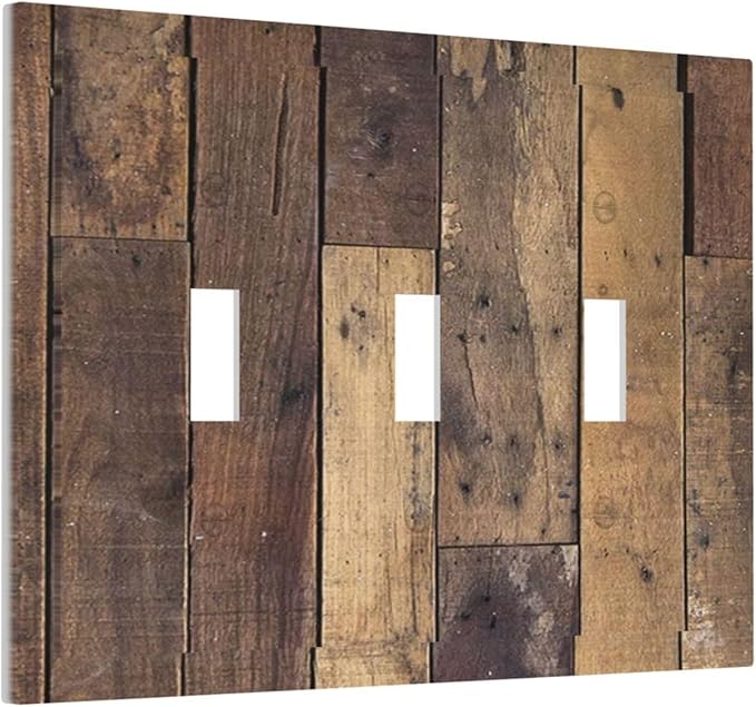 Cool Brown Wood Style Vintage Rustic Print Decorative Switch Plates 3 Gang Wall Plate Triple Toggle Light Switch Cover Faceplate Electrical Wall Panels for Farmhouse Home Decor