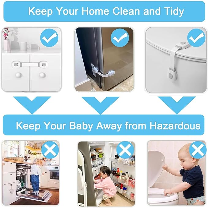 Fursafe&Q Baby Cabinet Locks, Child Safety Cabinet Proofing -Child Safety Strap Locks Adhesive Drawer Fridge Ovens Door Toilet Latches No Drill Multi-Purpose for Furniture Kitchen Lock (ZGrey, 12Pack)
