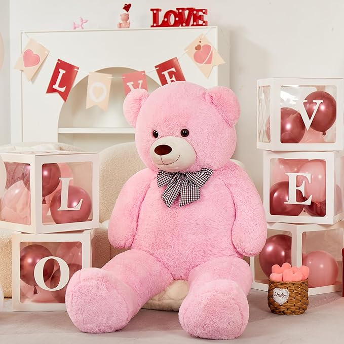 MorisMos Pink Giant Teddy Bear 4 Feet, Lovely 47inch Classic Stuffed Animals Plush, Daughter Girlfriend Birthday Gift for Lover, Party Favor