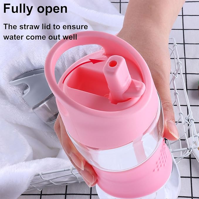 Sivaphe Clear Water Bottle with Straw 18 oz Portable Tritan Transparent Sports Drinking Bottle for School Girls Pink