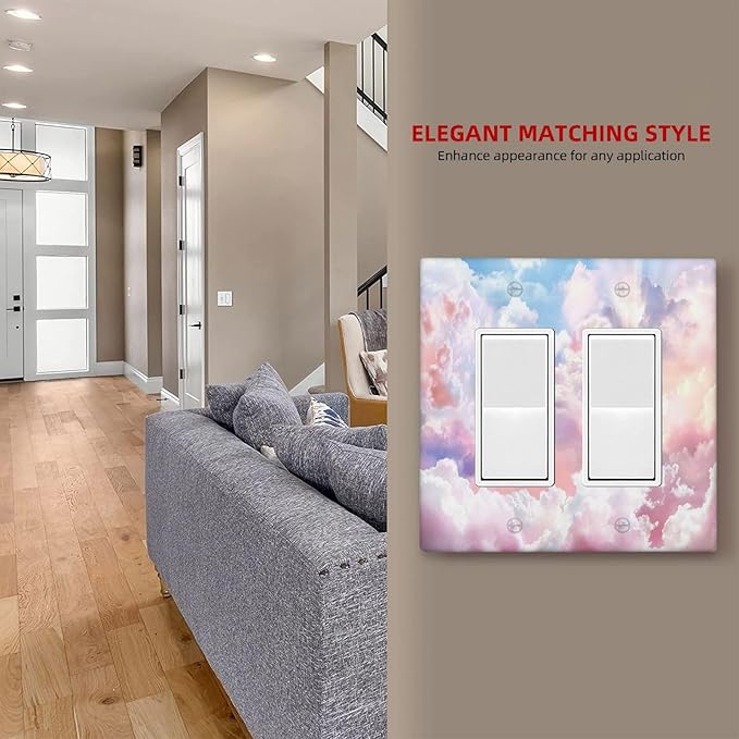 Colorful Abstract Clouds Light Switch Plate Cover 2 Gang Double Rocker Wall Plates Electrical Faceplates Decorative GFCI Outlet Covers for Bedroom Bathroom Kitchen Art Decor
