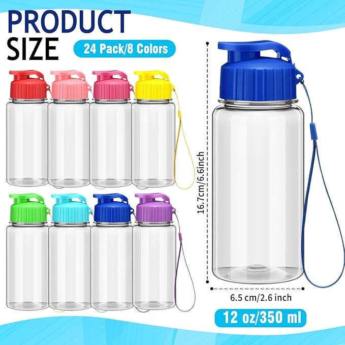 24 Set Water Bottles Bulk with Straws 12 oz End of the Year Gifts for Students Kindergarten Sports Water Bottle Summer Graduation Student Gifts from Teacher for School Classroom Party