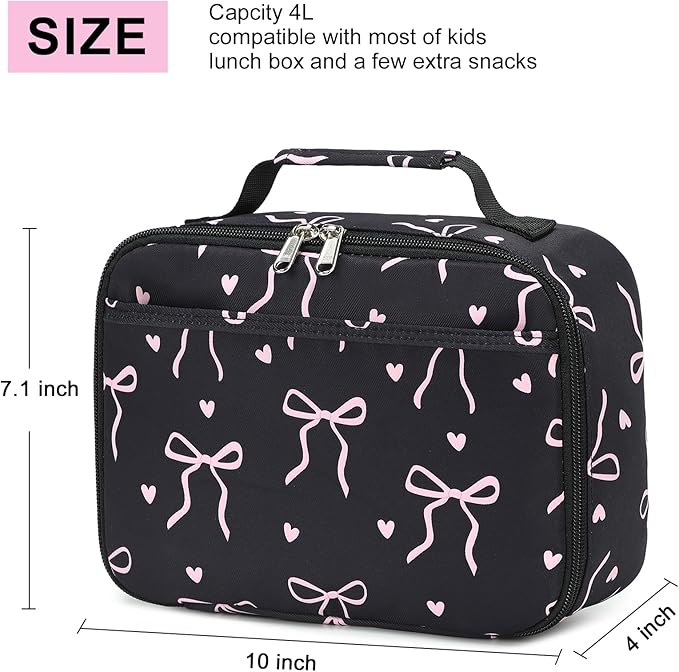 LOIDOU Lunch Box for Kids Boys Girls Insulated Lunch Bag Thermal Meal Tote Reusable Lunch Pail Bags for School Travel (Bow Tie Black)