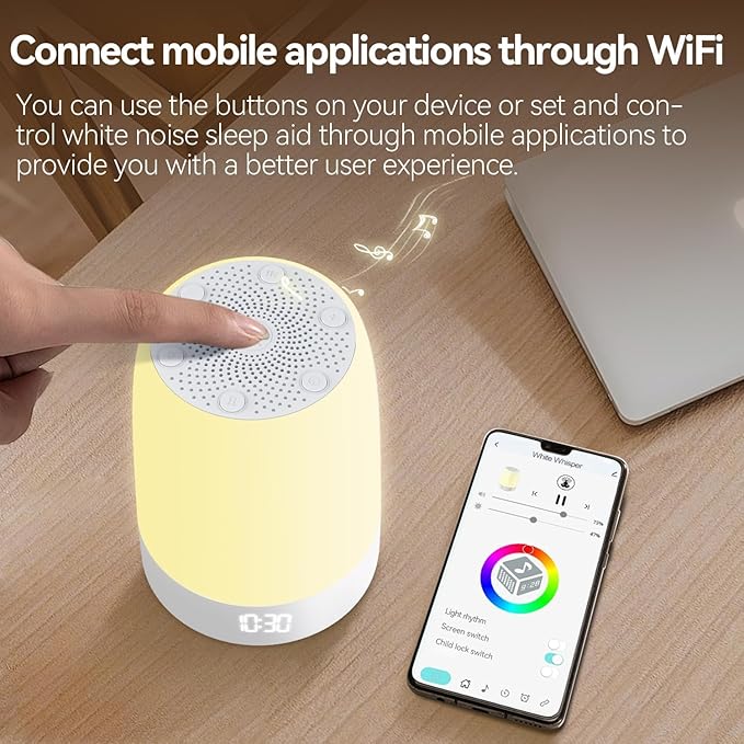Sound Machine White Noise Machine with 32 Soothing Sounds, Bluetooth Speaker Alarm Clocks for Bedrooms with Wake up Light, Night Light for Kids, App Control Birthday Gifts for Teenage Girls Boys Women