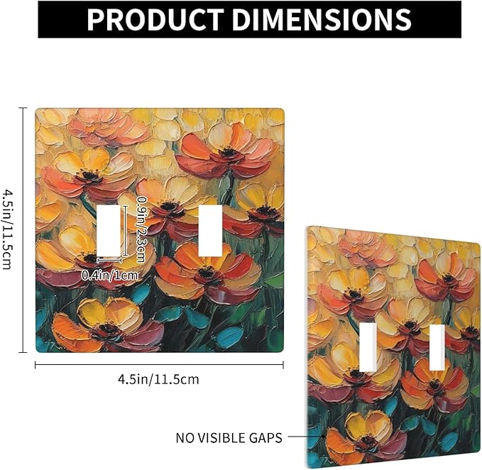 Decorative Art Light Switch Covers Color Flower Blaze 2 Gang Double Toggle Wall Plate Decorative Switchcover Electrical Switchplate for Home Decor
