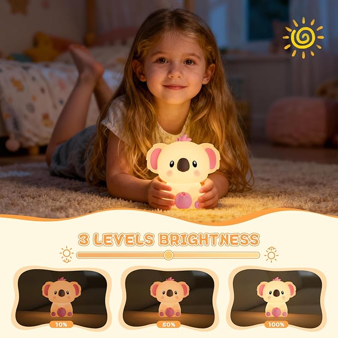 Kids Night Light, Portable 14 Colors Dimmable Warm Touch Koala Night Light Lamp for Baby Nursery, Breastfeeding, Room Decor, Girls Gift