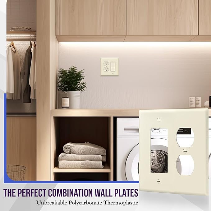 ENERLITES Combination Duplex Receptacle Outlet/Decorator Switch Wall Plate, Mid-Size 2-Gang 4.88" x 4.92", Polycarbonate Thermoplastic, 882131M-LA, Light Almond