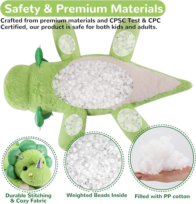 gnomantic Triceratops Weighted Stuffed Animals - 28 Inch 5.0 Pounds Weighted Plushies Dinosaur Stuffed Animal - Large Dino Plush Pillow - Cute Plush Toy Gifts for Kids & Adults (28" 5.0 lbs)
