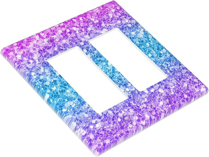 Outlet Covers Fantasy Colorful Glitter Blue Purple Gradient 2 Gang Double Rocker Light Switch Cover Plate Decorative Wall Plate GFCI Socket Cover Electrical Switch Plate Covers for Kids Room Home