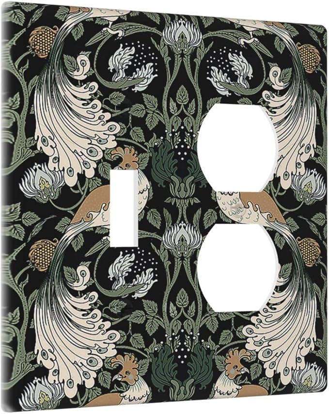 Wallplates William Morris Vintage Floral Plants And Birds 1 Toggle 1 Duplex Switch Plate Electrical GFCI Faceplate Decorative Light Switch Covers for Bedroom Home Decor