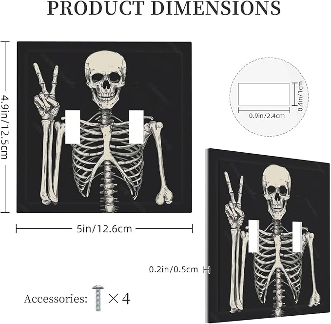 Decorative Switch Plates Skeleton Skull Boho Hippie Dark Background 2 Gang Double Toggle Outlet Light Switch Cover Wall Plate Electrical Faceplate For Cabin Office Decor