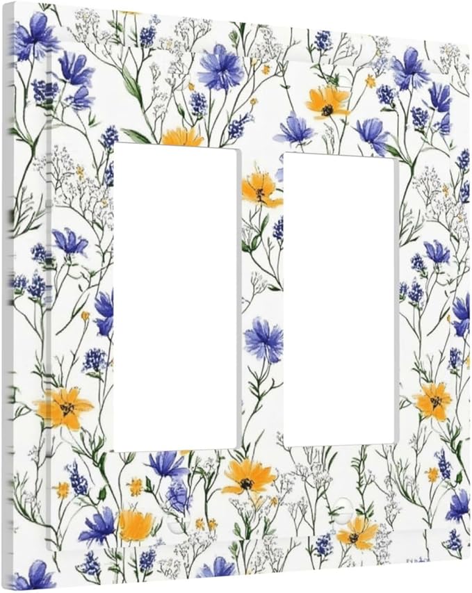 Decorative Outlet Covers Floral Colorful Green Leaf Wildflower 2 Gang Double Gfci Rocker Electrical Wall Panels Light Switch Cover Plate For Bed Room Living Room Decor
