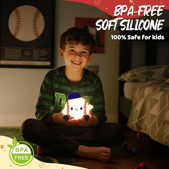 Attivolife Baseball Night Light, Baseball Gifts for Boys, Soft Silicone Nursery Bedroom Bedside Decor Dimmable Rechargeable LED Touch Lamp, Baby Kid Teen Sport Lover Athlete Christmas Birthday Gifts