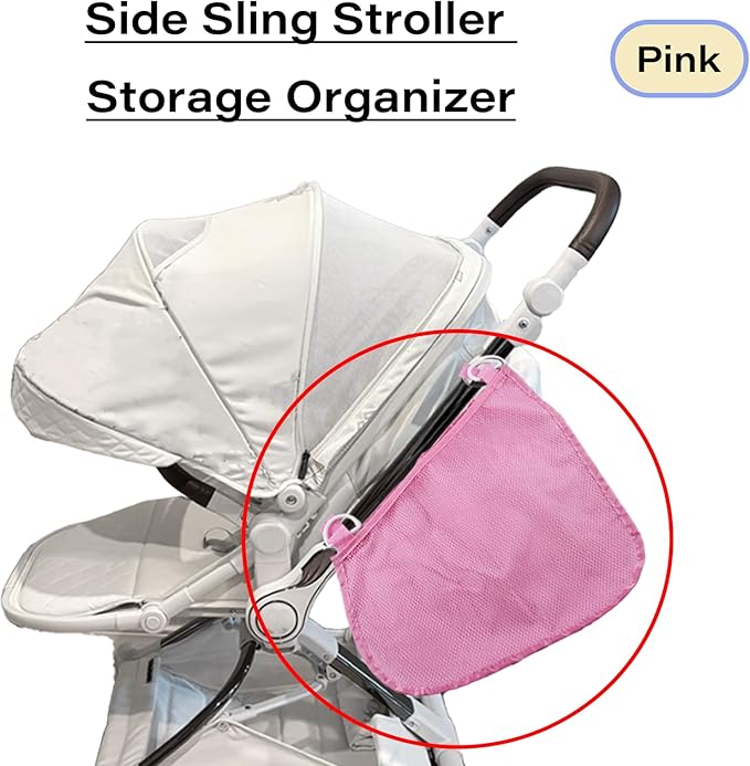 LiXiongBao 2 Pcs Side Sling Stroller Cargo Net,Universal Stroller Organizer Attachment Bag for Storage,Non-Slip and Adjustable Straps Portable Side Sling Storage Mesh Organizer(Pink)