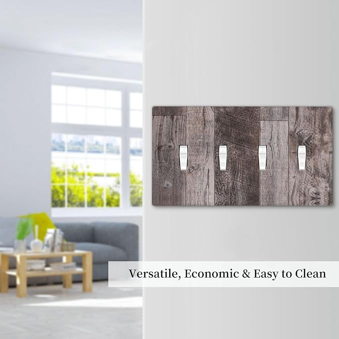 Light Switch Covers Rustic Dark Grey Wood Retro Country Wooden Quad Toggle Electrical Faceplate 4 Gang Wall Plate Decorative Switch Plates for Farmhouse Cabin Decor