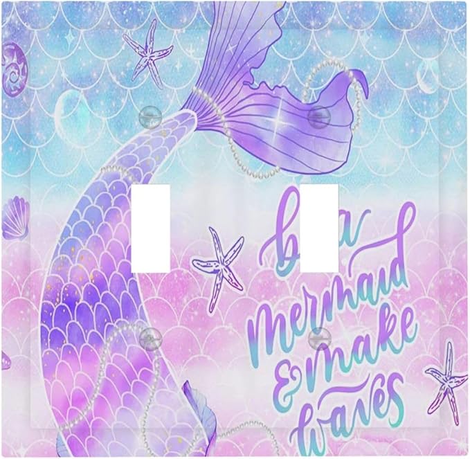 Purple Mermaid Tail Scales 2 Gang Double Toggle Outlet Light Switch Cover Wall Plate Electrical Faceplate Decorative Dual Device Switchplate