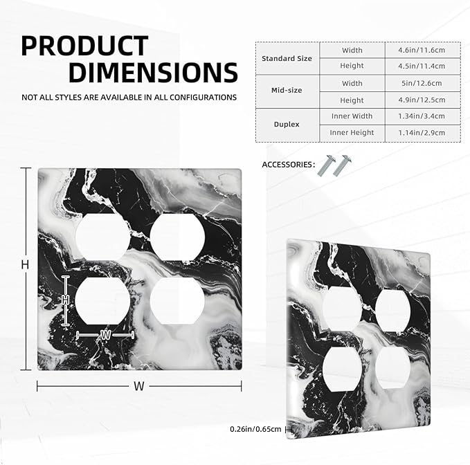 Ink Painting Marble Black White Abstract Luxurious Print Outlet Covers 2 Gang Double Duplex Decorative Light Switch Covers Electrical Wallplates Socket Faceplate for Kitchen Office Decor