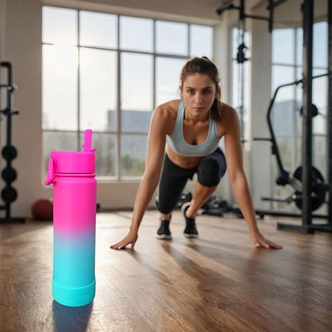 CHILLOUT LIFE 22 oz Kids Insulated Water Bottle for School with Straw Lid Leakproof and Cute Waterproof Stickers, Personalized Stainless Steel Thermos Flask Metal Water Bottle, Frozen Slushy